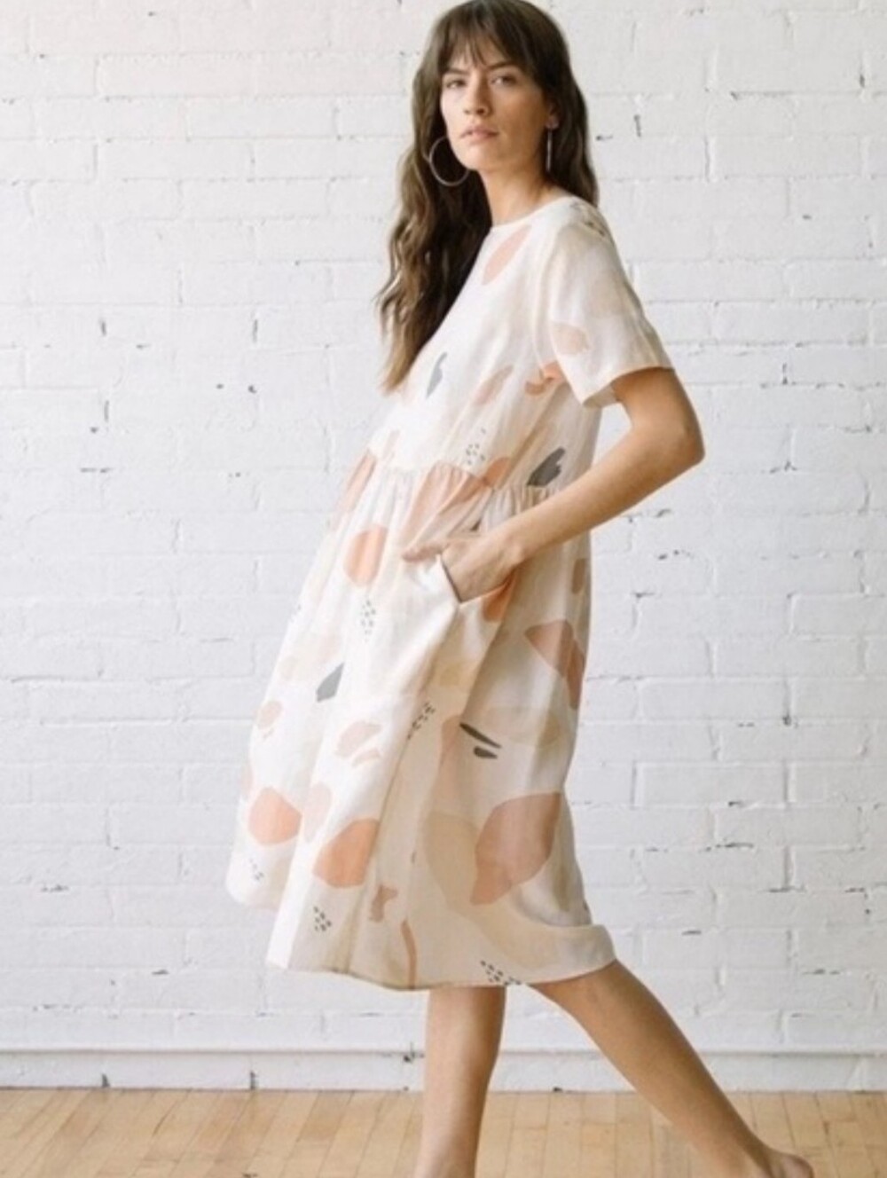 Tradlands Nico Dress Caroline Print Linen Blend Pockets Short Sleeve Women's Xl — image 2 of 6